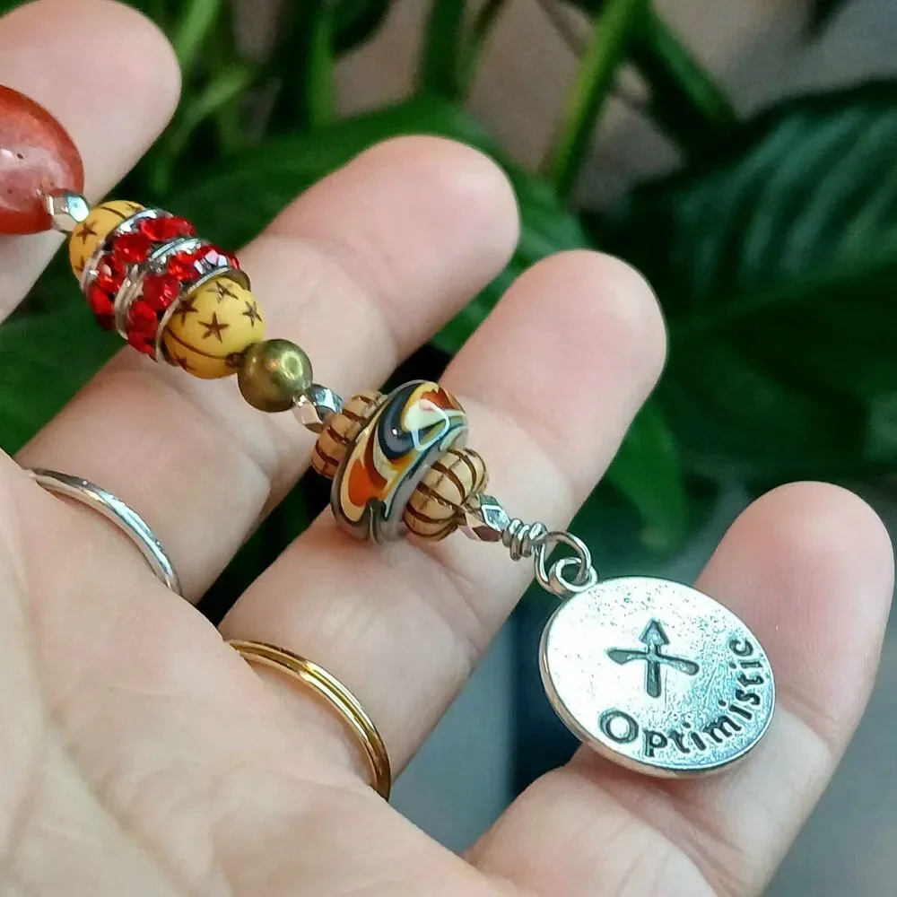 Sagittarius Beaded Key Chain, Zodiac Gemstone Crystal Bohemian